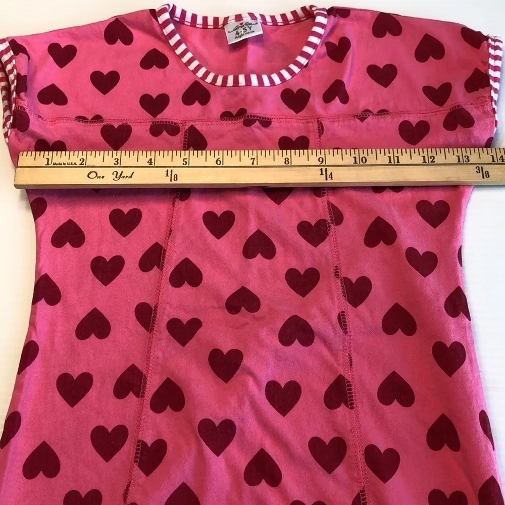 Pink Cotton Short Sleeve Dress Red Hearts Candy Stripe Accent Little Girl's 4/5